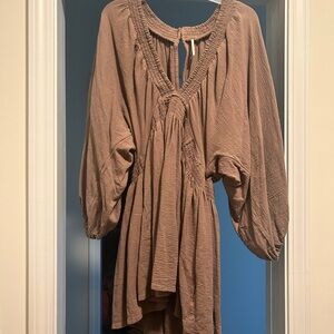Free People Brown Tan Smocked Mini Dress